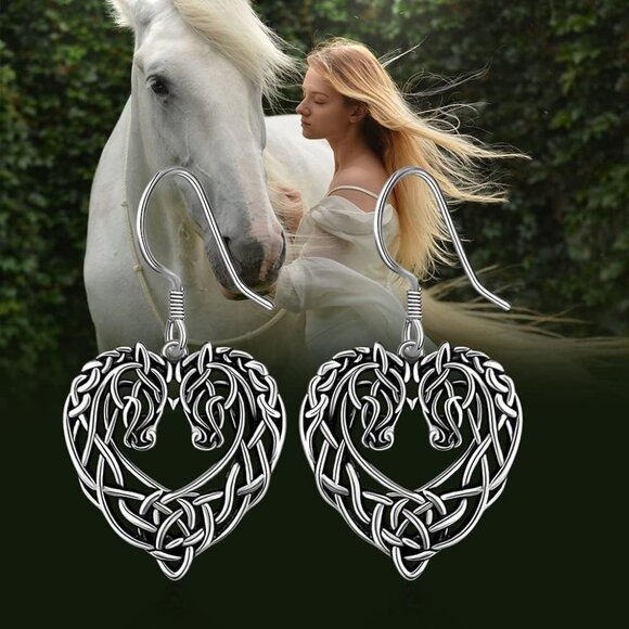 Sterling Silver Celtic Horse Earrings Dangle Gift for Women Casual Wear - Picture 5 of 8